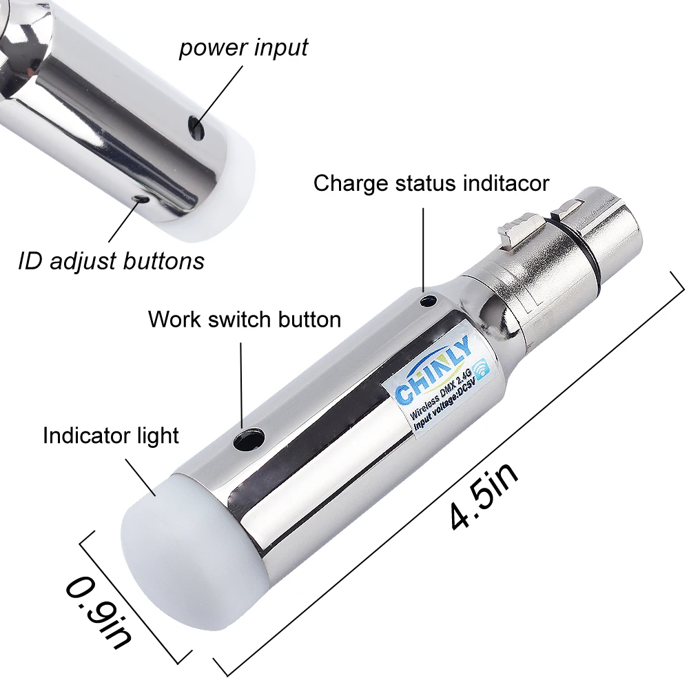 DMX512 Wireless Transmitter Receiver with Battery Control 400m DMX Stage Light Effect DJ Club Party 2.4G Rechargeable Controler