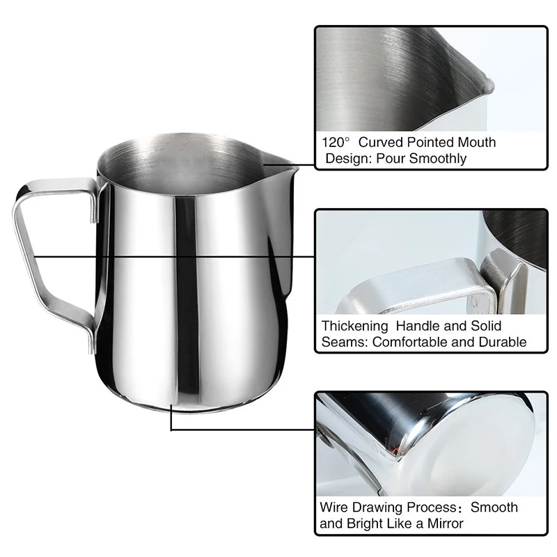 Espresso Milk Frother Jug Frothing Pitcher Steam Feature 304 Stainless Steel Coffee Latte Barista Accessories 100ml 150ml 200ml