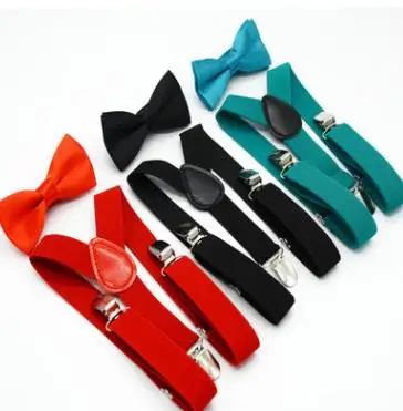 28sets/lot children candy color Suspenders bowtie set/kids Y-Back Adjustable Elastic Boys Suspenders Bow Tie 28 color for choos