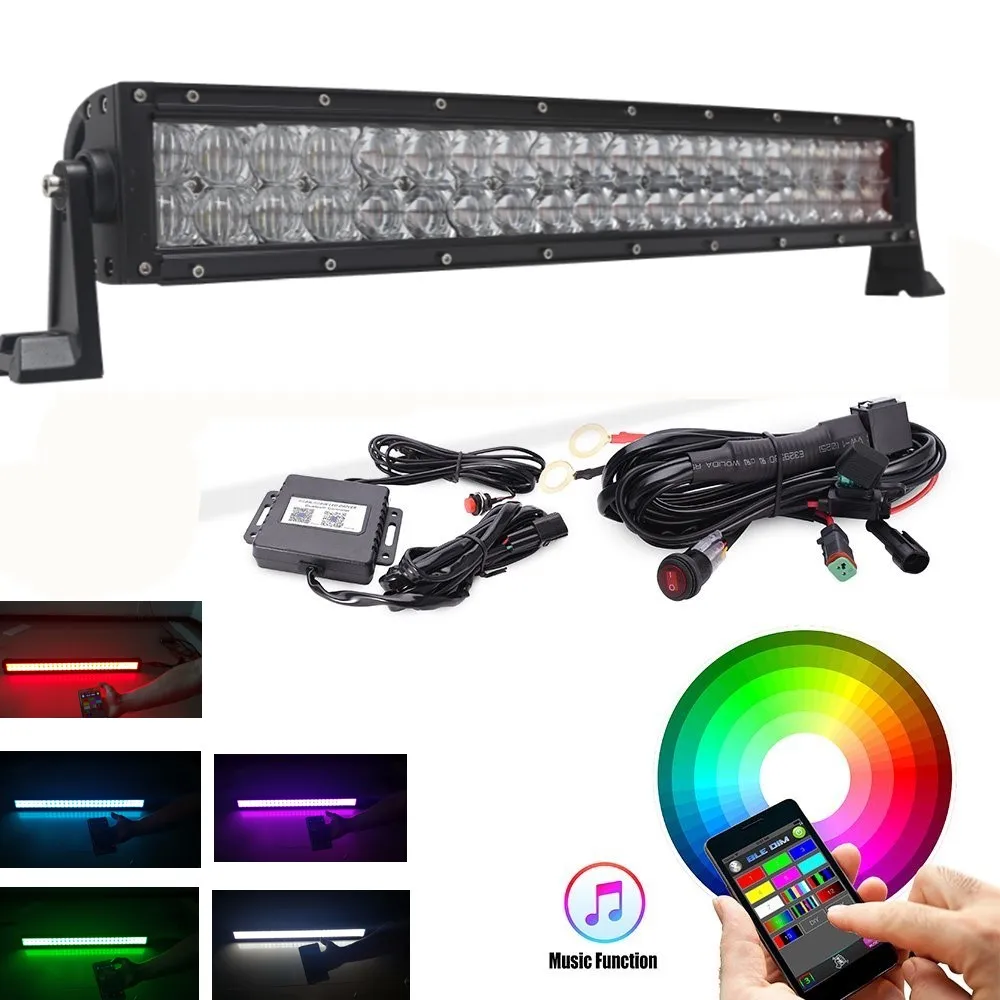 

Car Accessories 5D RGB Curved LED Light Bar 22 Inch 120W RGB Strobe Bluetooth / Wiring Harness Controlled ATV Trucks