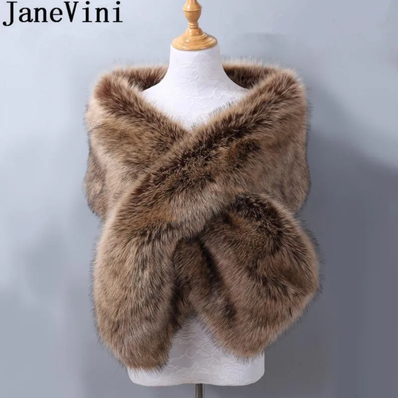 

JaneVini Fashion Brown Bridal Faux Fur Shawls and Wraps for Wedding Party Capes Women Winter Warm Coat Bolero Stoles Veste Femme