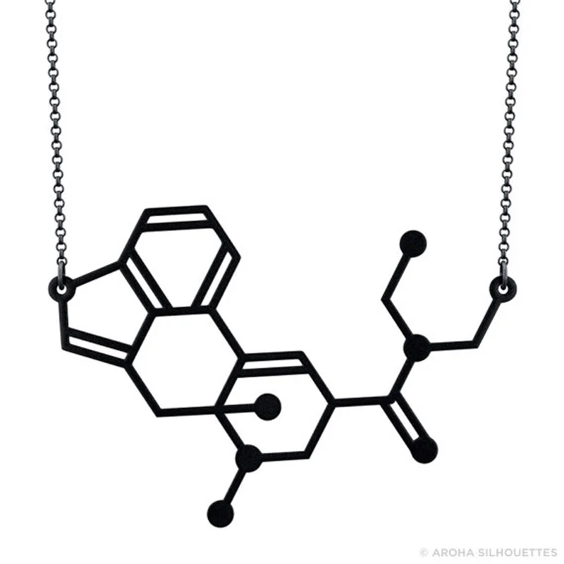 LSD Molecule Necklace Color Free Choice Silver or Gold or Matte Black