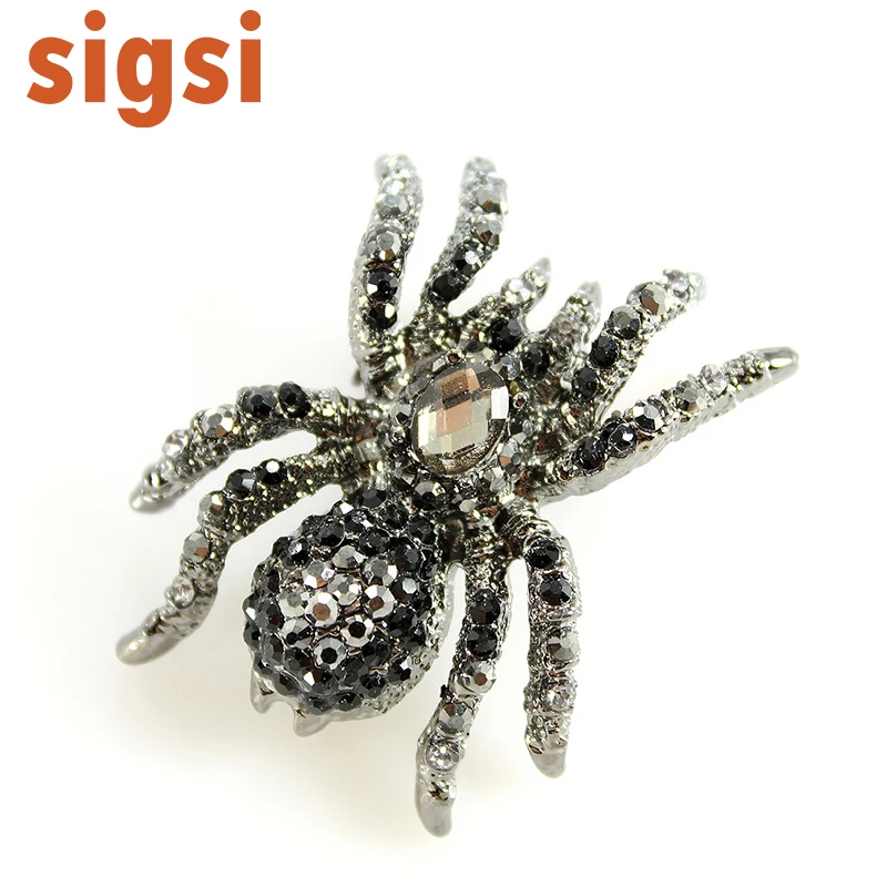 

1 .5H 1 .25W inches Classic Vintage black Rhinestone Crystal Spider Brooch Pin Halloween Jewelry