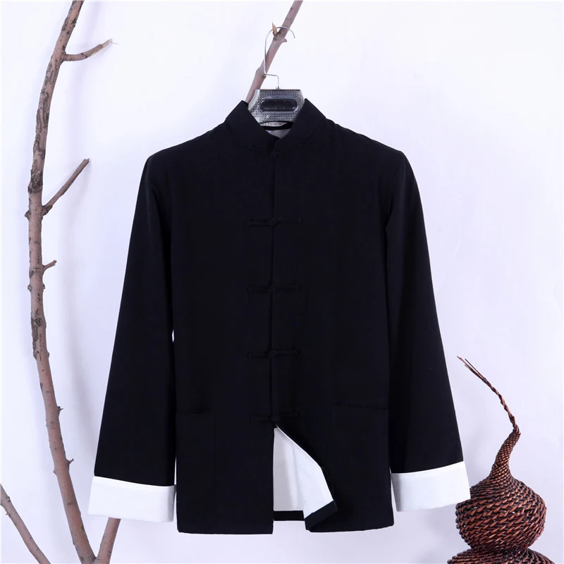 

Men's Autumn New Double deck Long Sleeve Solid Jacket 100% Cotton Traditional Chinese Kung Fu Coat Tai Chi Uniform YZT082305