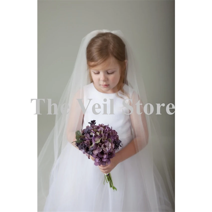 Long 1.2 m Wedding Flower Girls First communion Veils With Comb One Layer  Tulle Children Kids Veils Voile Fille velo de Novia