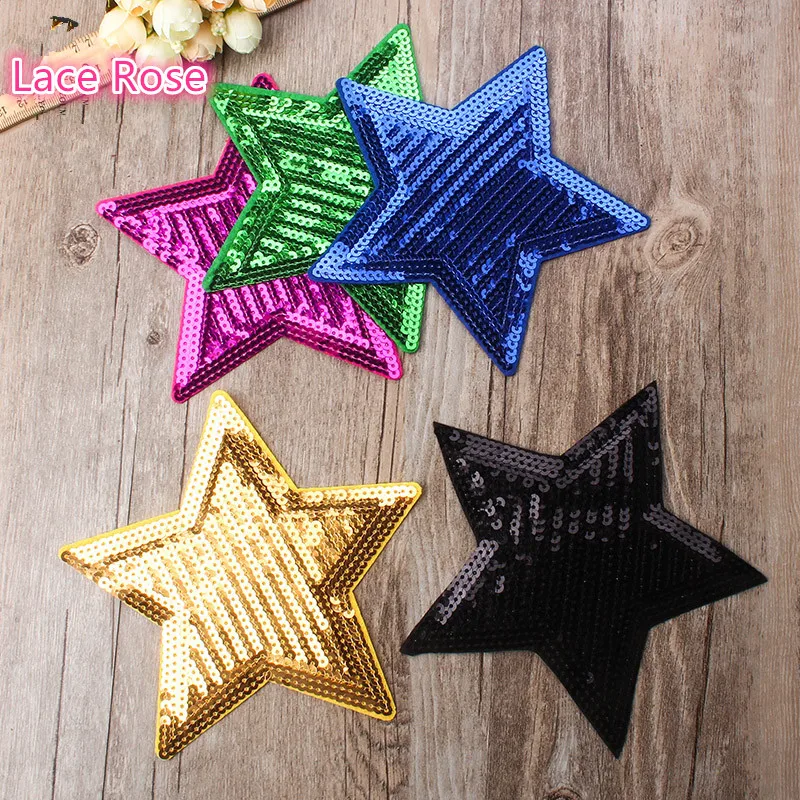 2pcs Gold Large Star Seuqins Stickers Patch Embroidery Fabric Applique DIY Repair Clothing Decoration Patch Sewing Accessories