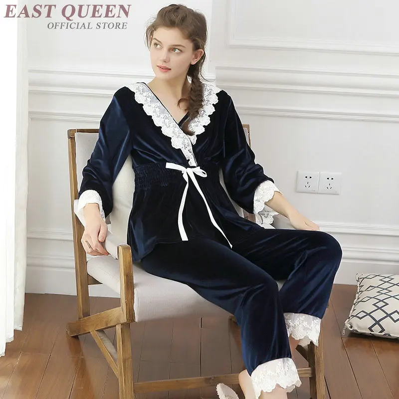 

Women pyjamas sleepwear in autumn v-neck lace pijama ankle-length pants sleep & lounge home clothes for women DD464 F
