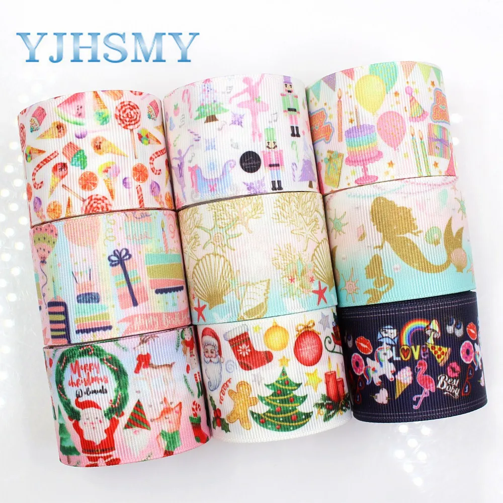 YJHSMY G-18716-625,10 yards 38 mm Cartoon Ribbons Thermal transfer Printed grosgrain Wedding Accessories DIY handmade material