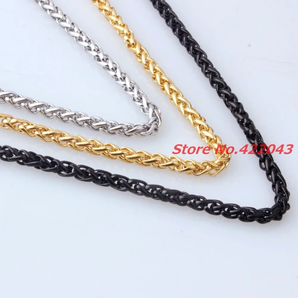 3/4/5/6/7mm 316L Stainless Steel Silver Gold Black color Wheat Braided Chain For Women Mens Jewelry 8-40