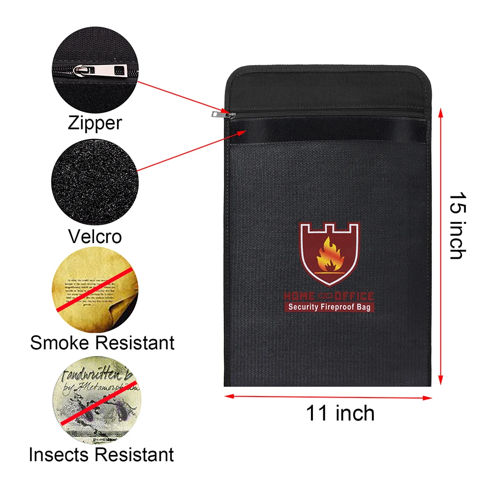 Fireproof Lipo Safe Bag NON-ITCHY Silicone Coated Fiberglass Pouch, Water Resistent, Skin Safe, Fireproof Home Safe Envelope