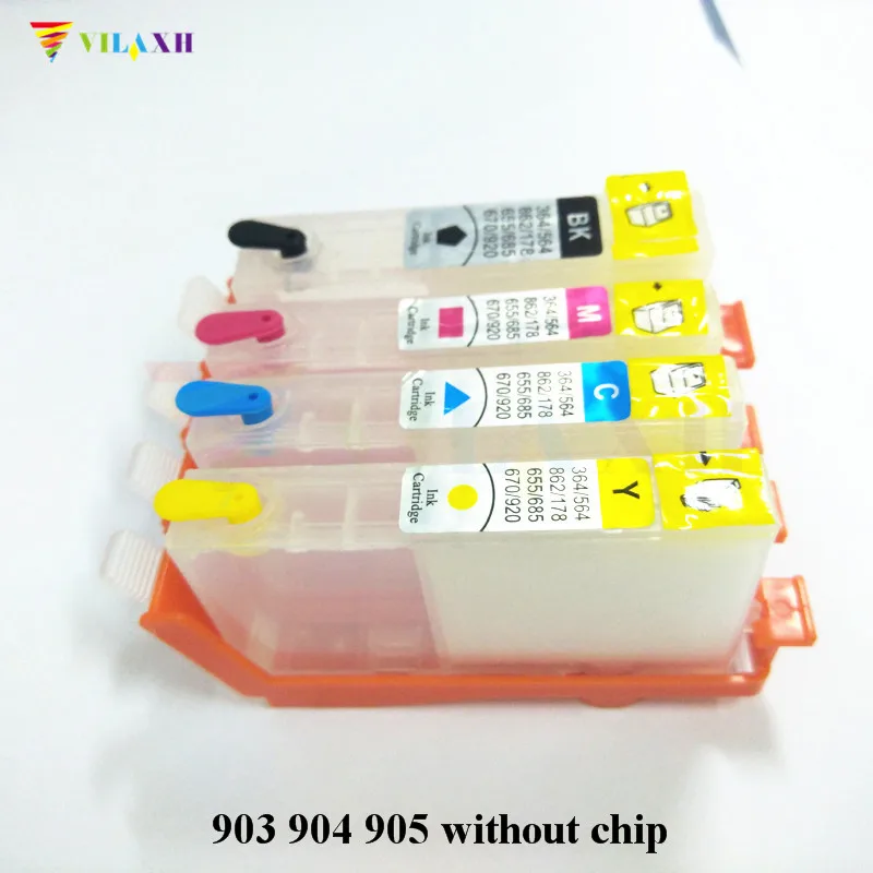 Vilaxh 903 Refillable Ink Cartridge Replacement For HP 903 904 905 OfficeJet 6950 6956 Pro 6960 6961 6964 Printer Without chip