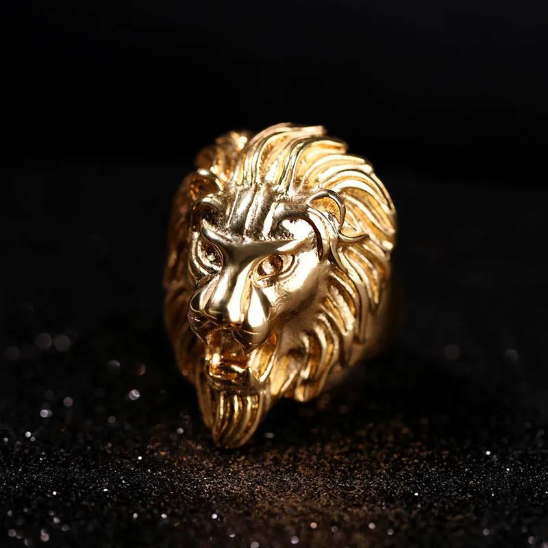 High Quality Punk Lion Head Animal Finger Ring For Men Male Gold Silver Color Titanium Steel Anel 8-13 US Big Size Bijoux TR0135