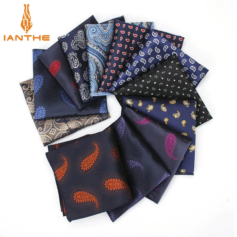 Luxury Men's Handkerchief Paisley Silk Wowen Jacquard Hankies Polyester Hanky Business Vintage Pocket Square Chest Towel 23*23CM