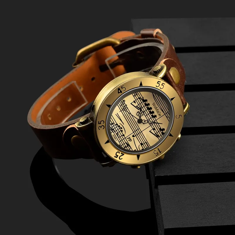 Womage brand women watches music style fashion women\'s watches leather ladies watch clock bayan kol saati mujer relogio feminino