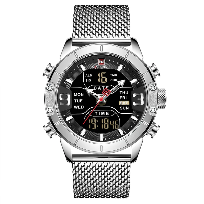 Imagem -06 - Naviforce Relógio de Pulso Masculino Marca de Luxo Esportes Aço Completo Impermeável Quartzo Militar Led Digital