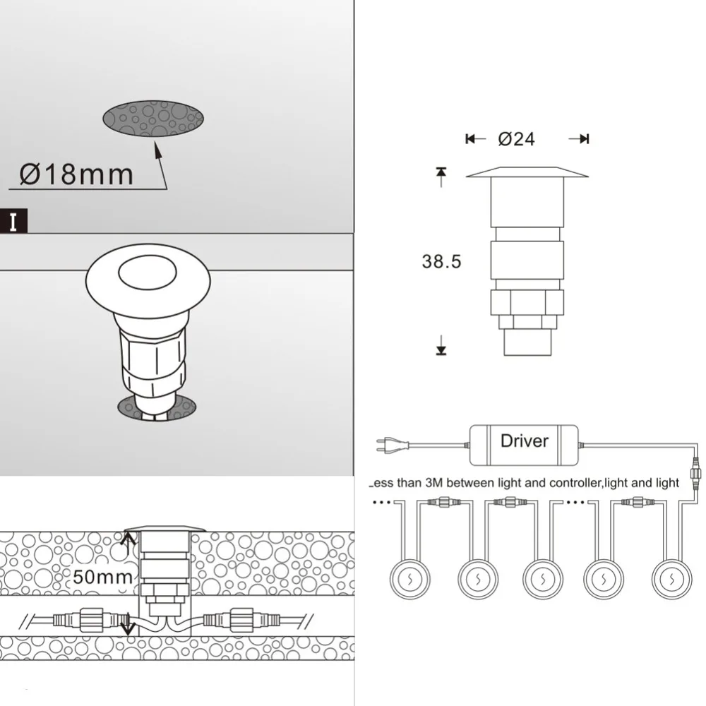 Qaca-12 V DC防水LEDランプ,ip67,庭,パティオ,シャイン,亜鉛メッキ,6パックのフロアランプ