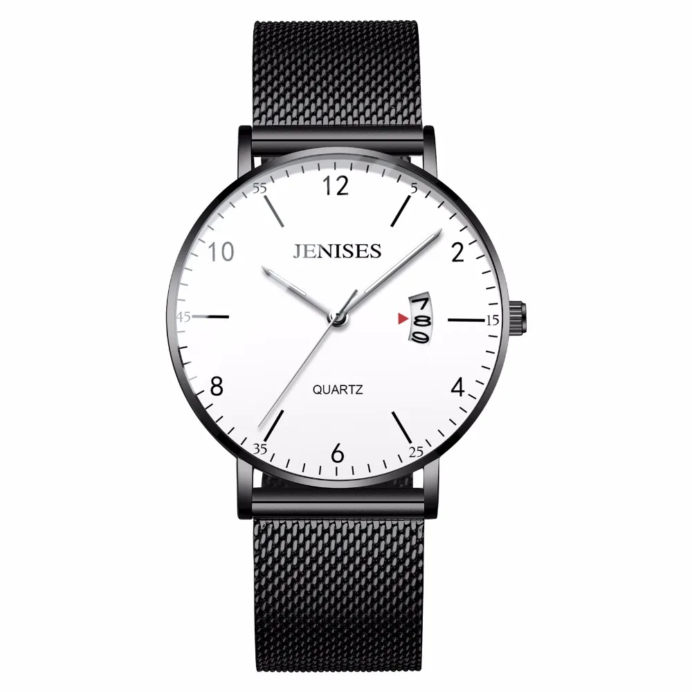 2023 Fashion Luxury Simple Business Watch Man Ultra Slim Case Waterproof Quartz Wristwatch Jenises Black Mens Watch Reloj Hombre