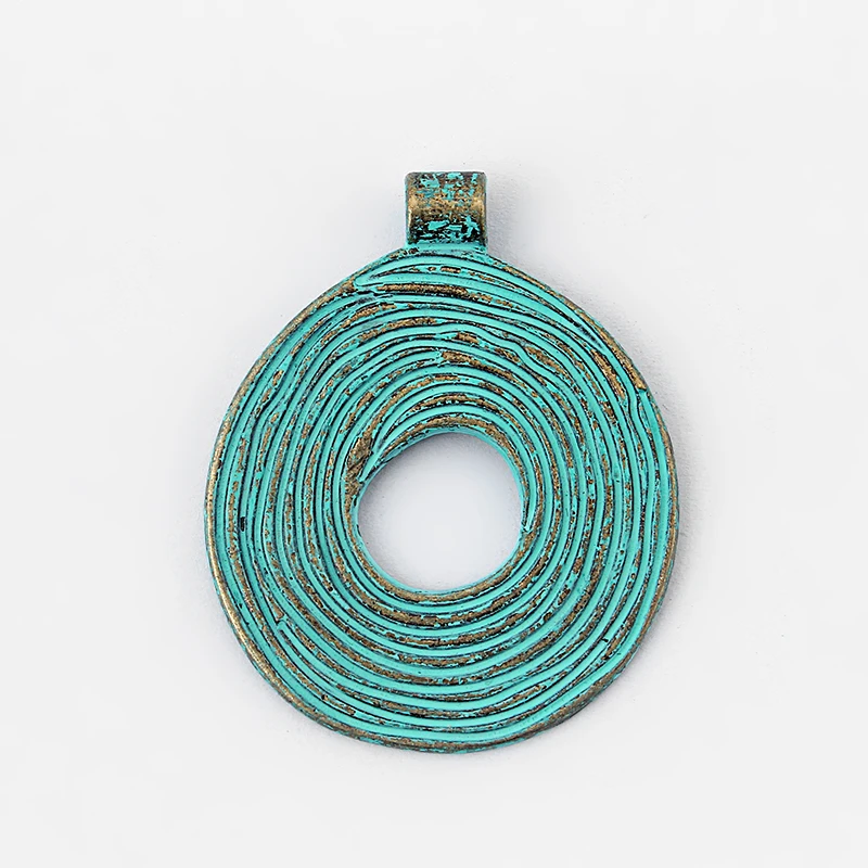 5pcs Verdigris Patina/Ancient Greek Bronze Spiral Swirl Oval Charms Pendants for Necklace Jewelry DIY Findings