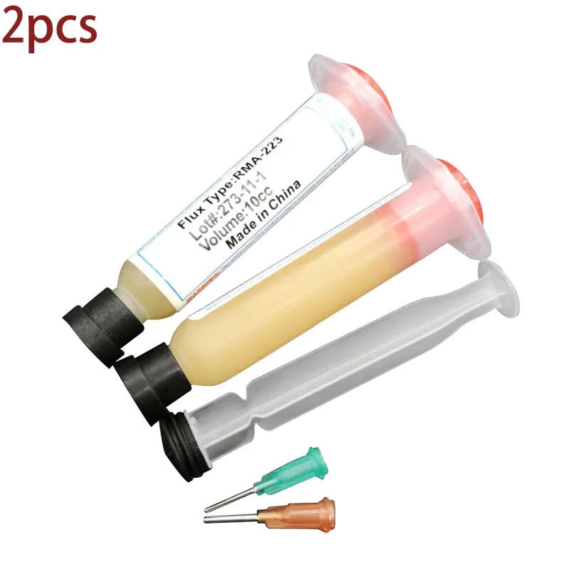 2pcs/lot Needle Shaped 10cc RMA-223 PCB PGA BGA SMD With Flexible Tip Syringe Solder Paste Flux Grease Repair Solde