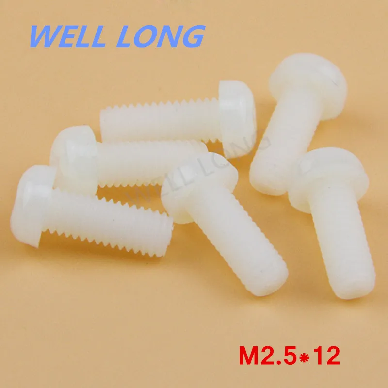 

100pcs/lot M2.5*12mm White Round head cross nylon screws, pan head plastic screws, plastic bolts.