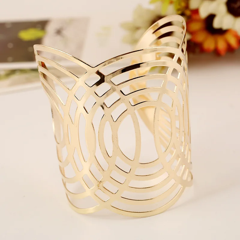 Hollow Wide Cuff Bracelets & Bangles For Women Men Gold Silver Color Alloy Open Big Male Female Bangle Bracelet Fashion Jewelry image 4