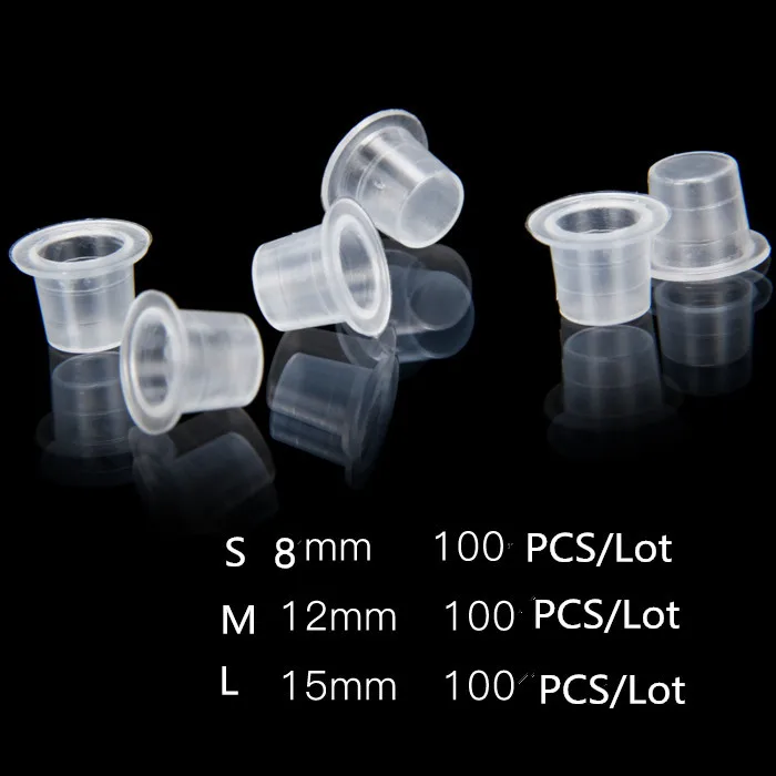 100 PCS Plastic Disposable Microblading Tattoo Ink Cups S/M/L Permanent Makeup Pigment Clear Holder Container Cap