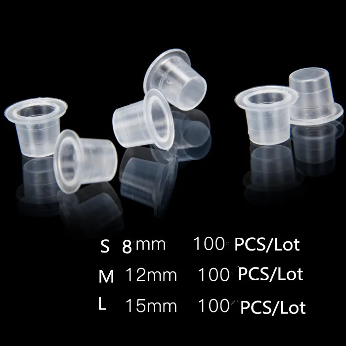 Vasos desechables de plástico para Microblading, recipiente transparente para tinta de tatuaje, S/M/L, para pigmento de maquillaje permanente, 100