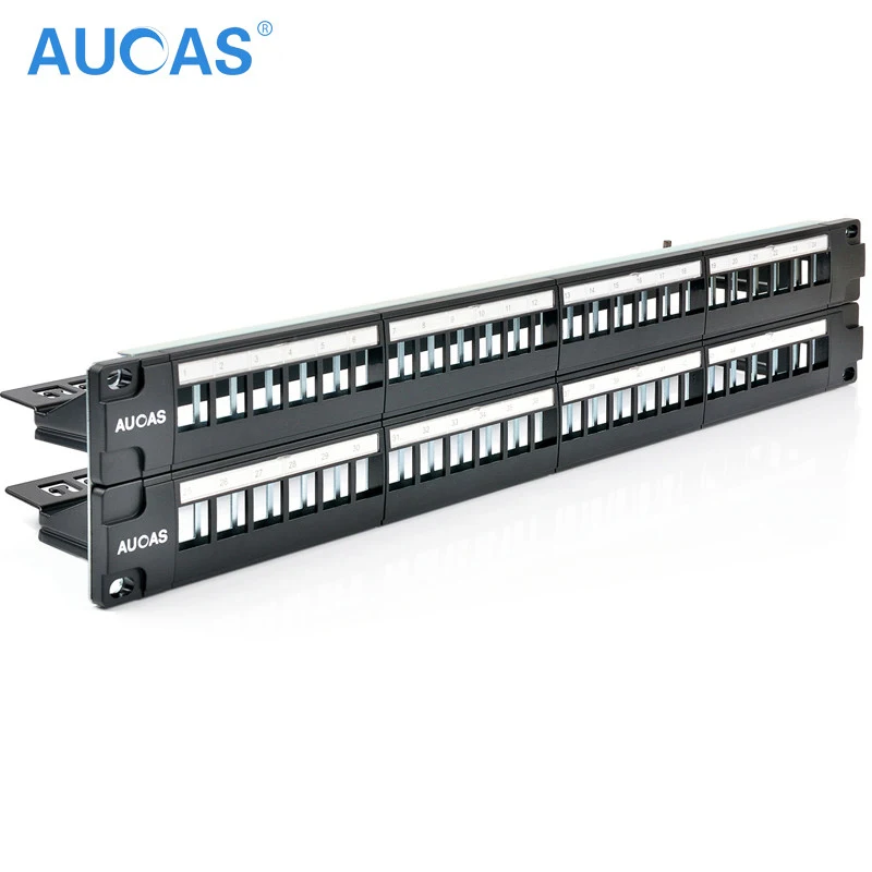 AUCAS-Conector Modular com Jack Keystone Desblindado, Patch Panel, Em Branco, 48 Portas, RJ45, Gerenciamento de Cabos