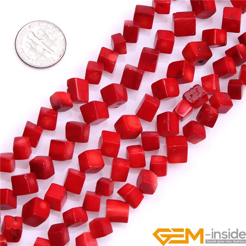 Cubic Red Coral Beads For Jewelry Making Strand 15\