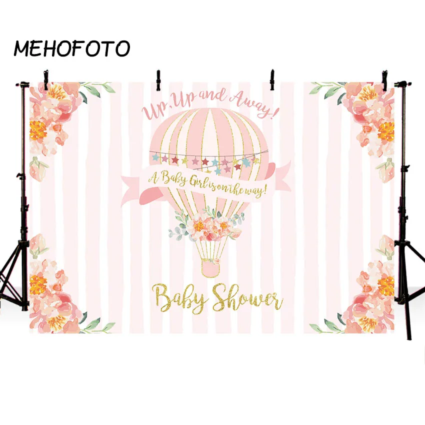 Adventure Hot Air Balloon Background for Girl Baby Shower Party Banner Photo Booth Up Up and Away Photography Backdrops