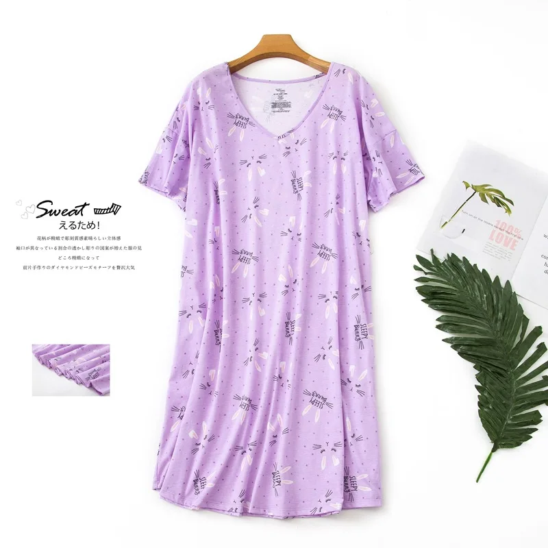 Brand Designer Homewear Women Casual Cartoon Nightgown Ladies Cotton Nightdress Female Round Collar High Quality Sleep Dress