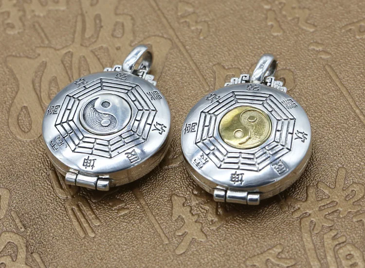 NEW! 100% 925 Silver Fengshui Yinyang Box Pendant Real Sterling Buddhist Prayer Box Pendant Gau Box Pendant