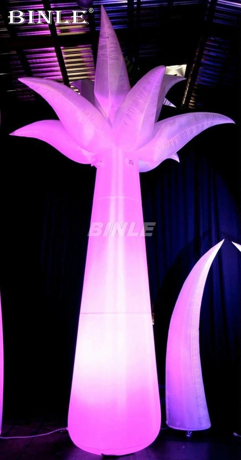 Air shipping nice colorful giant standing led inflatable palm tree lighted flower column tube for wedding decoration