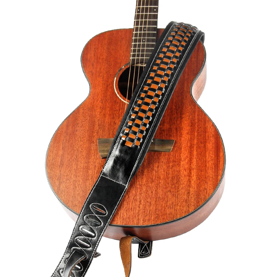 YUEKO Cowhide Leather Guitar Strap Handmade Knit High Quality Strap For Acoustic Electric Bass Guitar Strap Guitar Accessories
