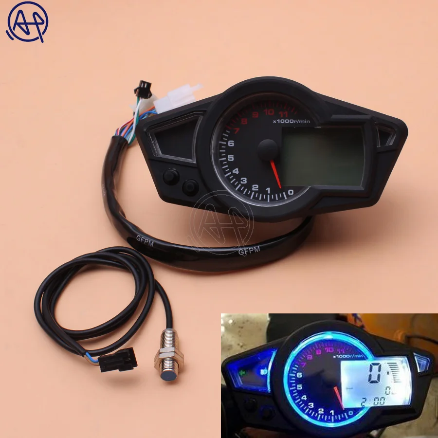 

1set Black Universal Motorcycle LCD Speedometer Motorcycle Digital Odometer Speedometer Tachometer Fit For 2&4 Cylinders
