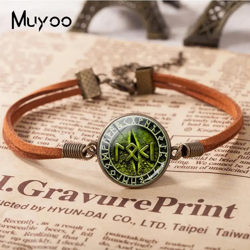 2018 New Snake Eye Loki Petite Written In Rune Leather Bracelet Glass Dome Cabochon Bracelets Handmade Jewelry For Women