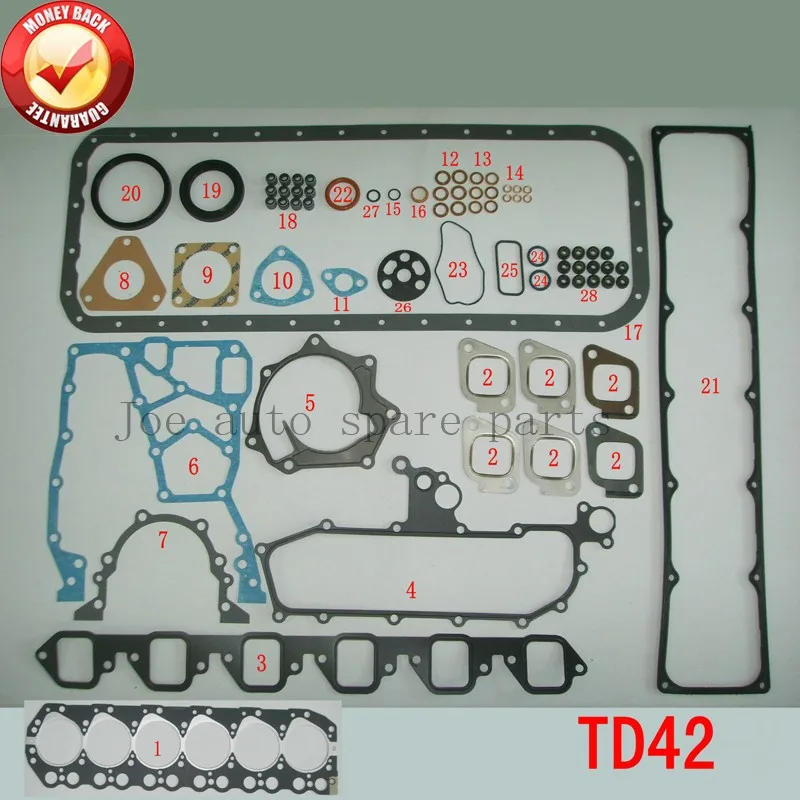 

ENGINE : TD42 Engine Full gasket set kit for Nissan Patrol GQ Y60 4.2L 4.2 1988-1997 10101-VB285 51028400 10101VB285