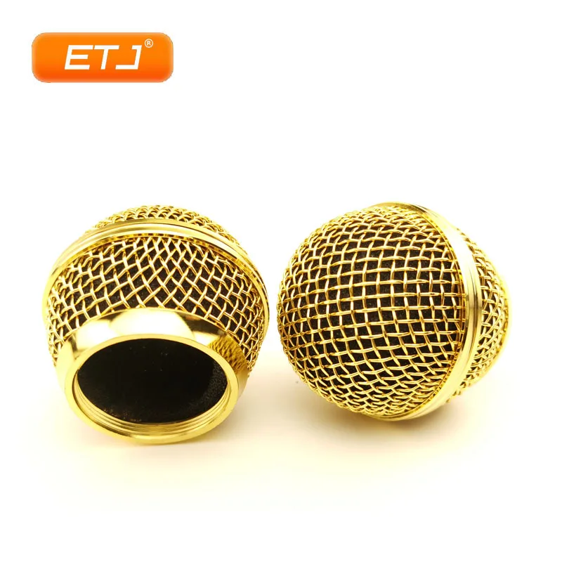 2pcs Microphone Ball Mesh Grille Beta58 SM 58 Microphone Accessories Head Replacement Electroplating Gold Color