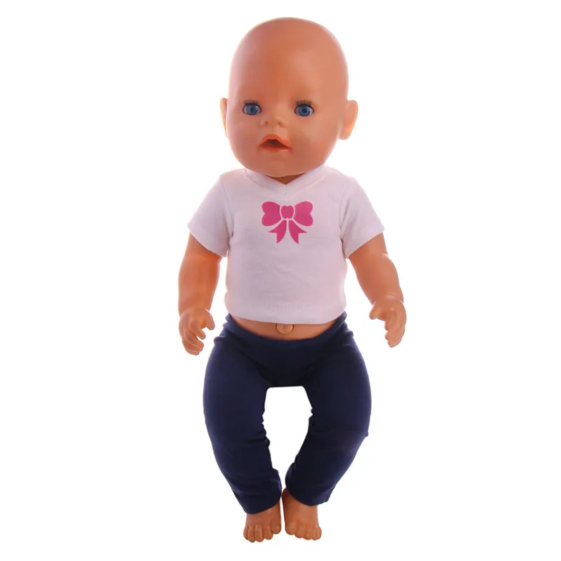 New style popular cute Bow tie T-shirt pants For 18inch American  doll/43cm New doll clothes for Chrid Christmas Gift