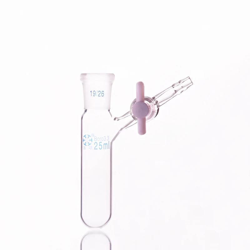 

Reaction tube with PTFE valve and standard ground mouth,Capacity 25ml and joint 19/26,High borosilicate glass