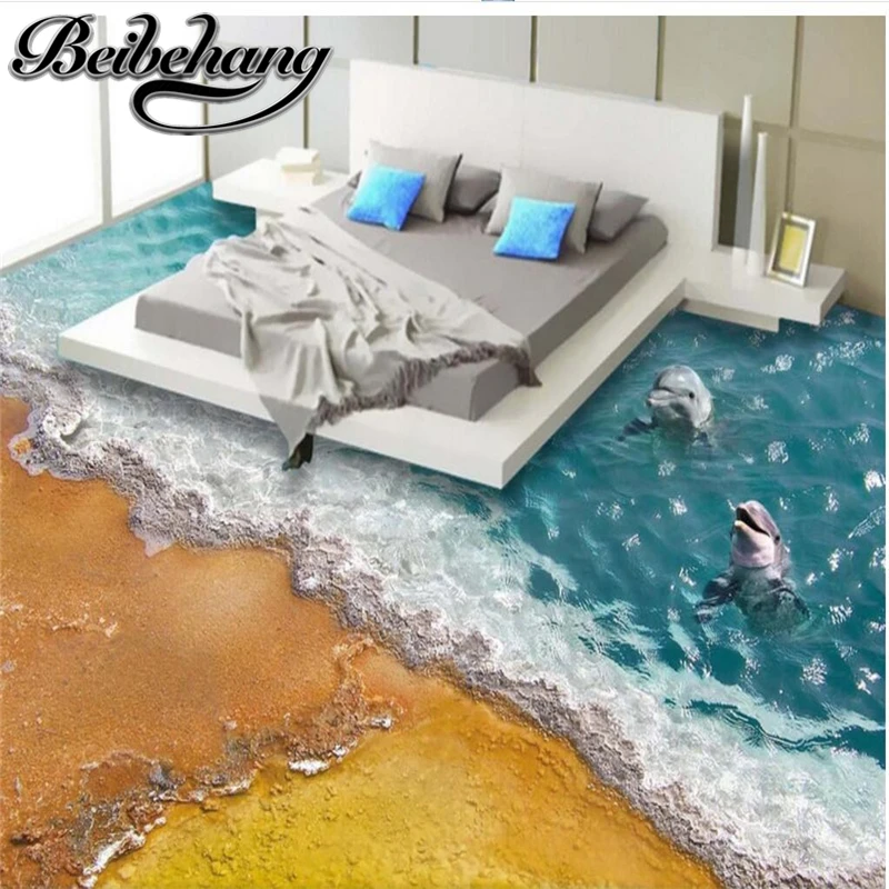 

beibehang Room living room custom according to the length of the length of the Dolphin Bay lovers 3D floor effect is very good