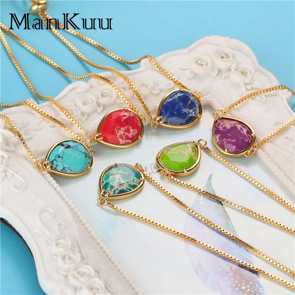 

Mankuu Imperial Jasper Turquoise Water Drop Stone Charm Bracelets Adjustable Gold Plating Chains For Women Daily Gifts