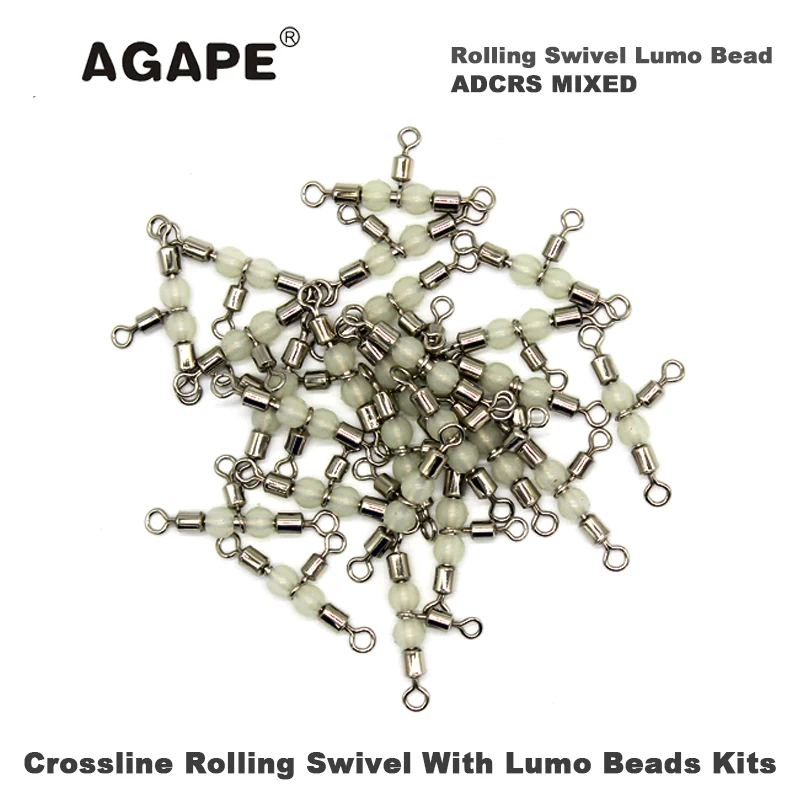 AGAPE Fishing Crossline Rolling Swivel With Lumo Beads Kits ADCRS MIXED 2x3 4x5 100pcs/lot