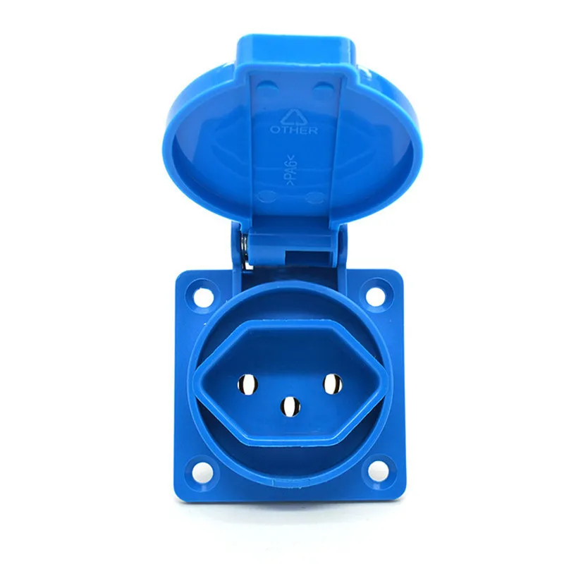 Hot Black/blue Switzerland industry safety outlet 10A 250V IP44 CE round cover waterproof dusrproof power connector socket