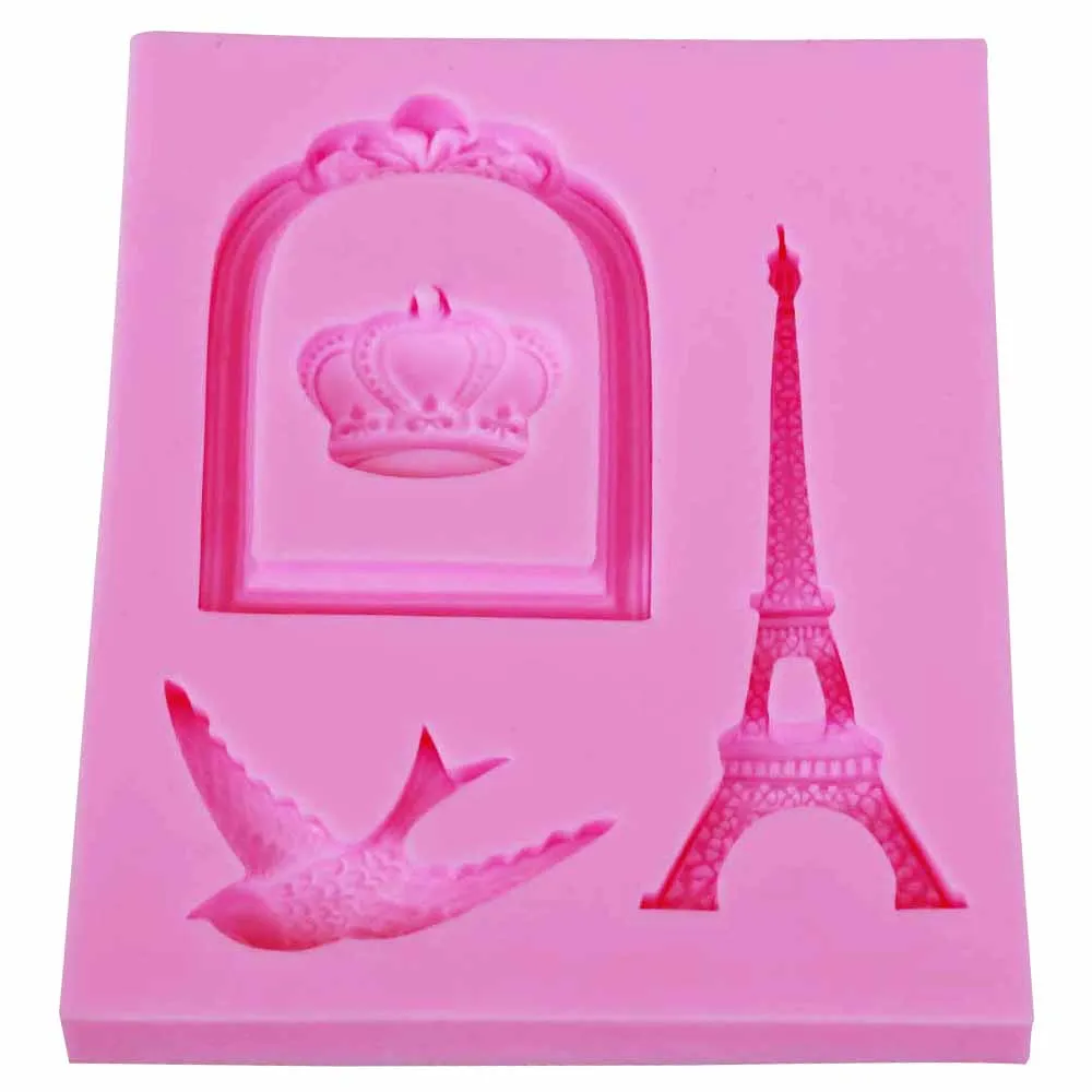 DIY Eiffel Tower Crown UV Resin Silicone Mold Fondant Chocolate Candy Lollipop Crystal Epoxy Soft Clay Bake Tool M929