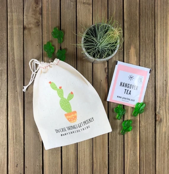 personalized Cactus Desert wedding welcome bags, Bachelorette Hangover relief Kits Jewelry gift Bags muslin pouches gift bags