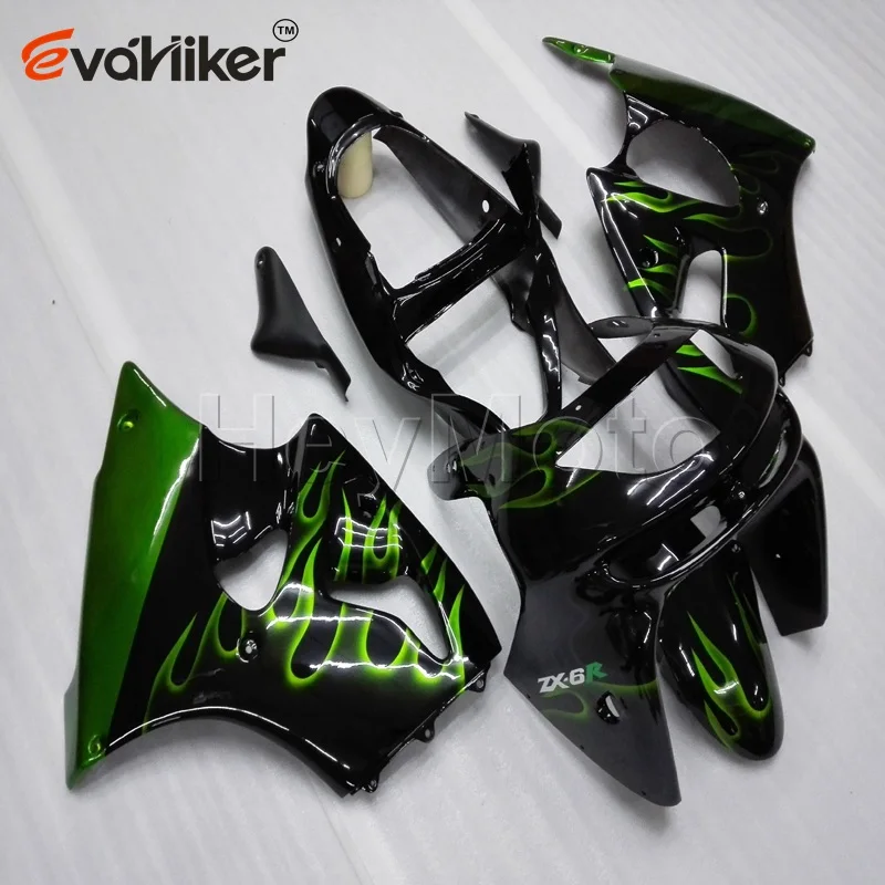 ABS fairings for ZZR600 2005 2006 2007 2008 green flames ZX6R 2000 2001 2002 motorcycle bodywork kit  Injection mold H3