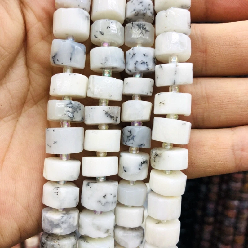 Wholesale 2strings White Opal Faceted Tube Beads, Approx 10-12mm Faceted Natural Gem Stone Beads 15.5