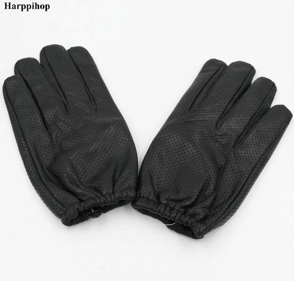 Harppihop Leather gloves men winter leather gloves locomotive driving thin section of large size sheepskin gloves