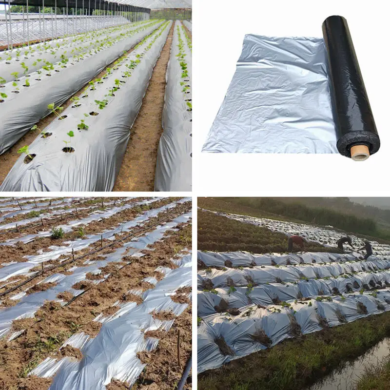 30m 0.012mm PE Mulch Film Silver Black Plastic Mulch Garden Ground Cover Film Frost Protection Keep Warm Weed Control